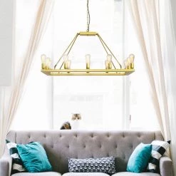 Magic Home 12- -Light Gold Color Candle Style Rectangle Chandelier With Metal Shade -Spitzer Sales Store gold magic home chandeliers mh y 020207g 31 1000