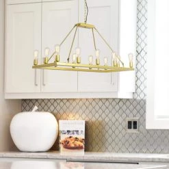 Magic Home 12- -Light Gold Color Candle Style Rectangle Chandelier With Metal Shade -Spitzer Sales Store gold magic home chandeliers mh y 020207g 4f 1000
