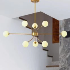 60-Watt LED Sputnik Chandelier 8-Light-Light Ceiling-Light with White Frosted Globes by Magic Home