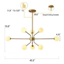 60-Watt LED Sputnik Chandelier 8-Light-Light Ceiling-Light with White Frosted Globes by Magic Home 10 60-Watt LED Sputnik Chandelier 8-Light-Light Ceiling-Light with White Frosted Globes by Magic Home -Spitzer Sales Store gold magic home chandeliers mh y 020223 c3 1000