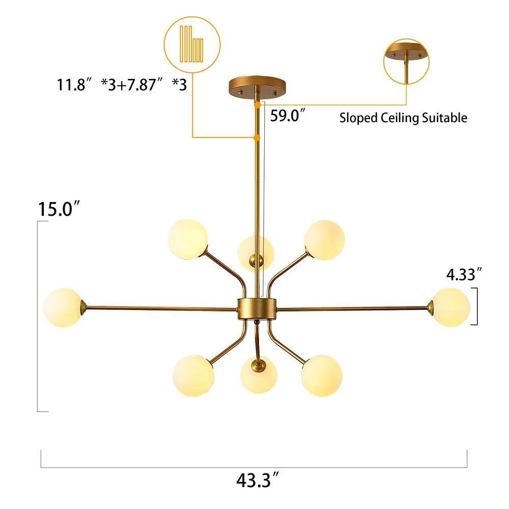 60-Watt LED Sputnik Chandelier 8-Light-Light Ceiling-Light with White Frosted Globes by Magic Home 5 60-Watt LED Sputnik Chandelier 8-Light-Light Ceiling-Light with White Frosted Globes by Magic Home - Image 3
