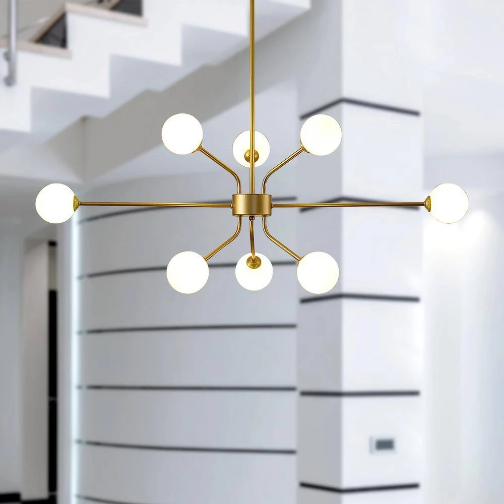 60-Watt LED Sputnik Chandelier 8-Light-Light Ceiling-Light with White Frosted Globes by Magic Home 4 60-Watt LED Sputnik Chandelier 8-Light-Light Ceiling-Light with White Frosted Globes by Magic Home - Image 2