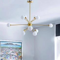 60-Watt LED Integrated Gold Sputnik Chandelier 12-Light Ceiling Light with White Frosted Globes by Magic Home -Spitzer Sales Store gold magic home chandeliers mh y 020224 31 1000