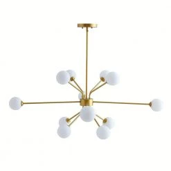 60-Watt LED Integrated Gold Sputnik Chandelier 12-Light Ceiling Light with White Frosted Globes by Magic Home -Spitzer Sales Store gold magic home chandeliers mh y 020224 44 1000