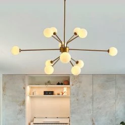 60-Watt LED Integrated Gold Sputnik Chandelier 12-Light Ceiling Light with White Frosted Globes by Magic Home