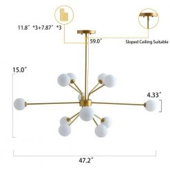60-Watt LED Integrated Gold Sputnik Chandelier 12-Light Ceiling Light with White Frosted Globes by Magic Home -Spitzer Sales Store gold magic home chandeliers mh y 020224 c3 1000