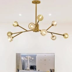 9-Light Contemporary Gold Fixture Branch Crystal Chandeliers Ceiling Pendant Light by Magic Home