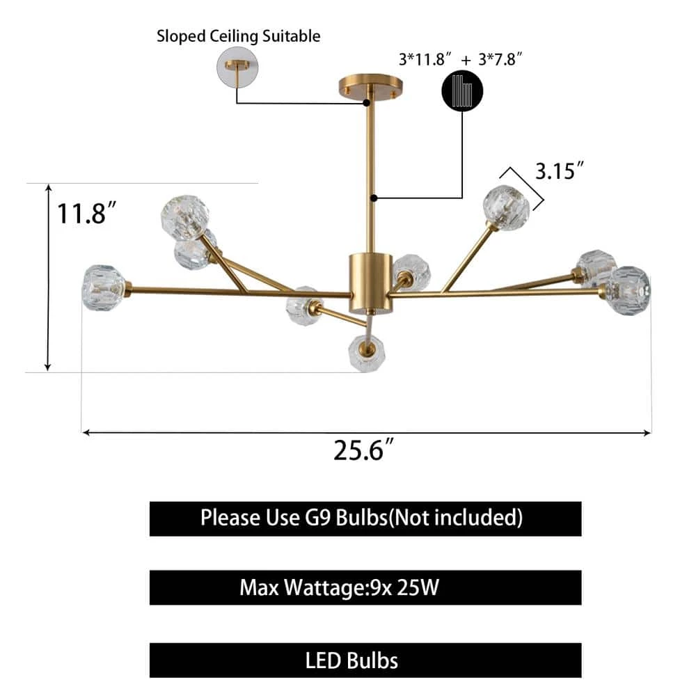 9-Light Contemporary Gold Fixture Branch Crystal Chandeliers Ceiling Pendant Light by Magic Home 7 9-Light Contemporary Gold Fixture Branch Crystal Chandeliers Ceiling Pendant Light by Magic Home - Image 5