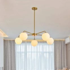 5-Light Reversible Gold Fixture Chandelier with White Globes by Magic Home