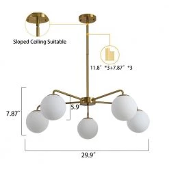 5-Light Reversible Gold Fixture Chandelier with White Globes by Magic Home 14 5-Light Reversible Gold Fixture Chandelier with White Globes by Magic Home -Spitzer Sales Store gold magic home chandeliers mh y 020227g c3 1000