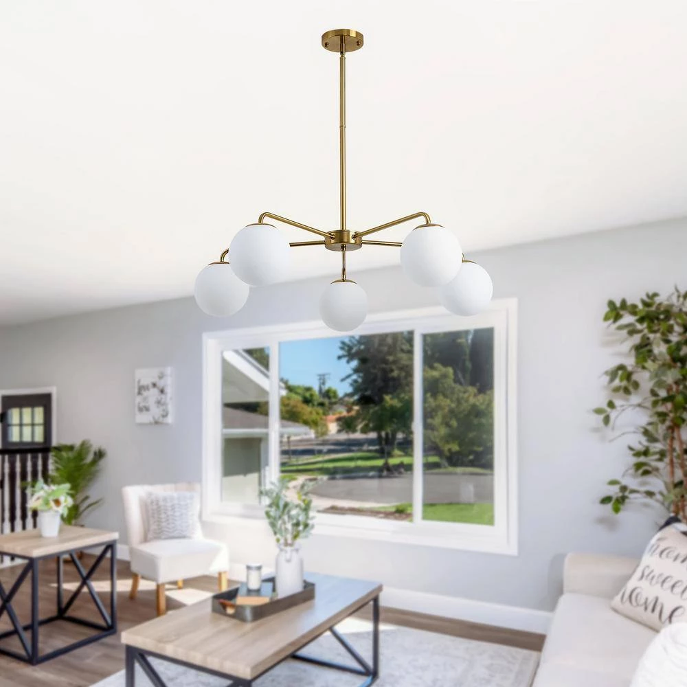 5-Light Reversible Gold Fixture Chandelier with White Globes by Magic Home 10 5-Light Reversible Gold Fixture Chandelier with White Globes by Magic Home - Image 8