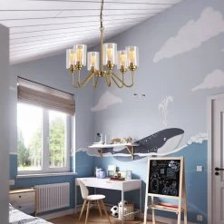 Modern Gold 6-Light Gold Candle Wagon Wheel Chandelier with Glass Shade by Magic Home 19 Modern Gold 6-Light Gold Candle Wagon Wheel Chandelier with Glass Shade by Magic Home -Spitzer Sales Store gold magic home chandeliers mh y 020228g 44 1000