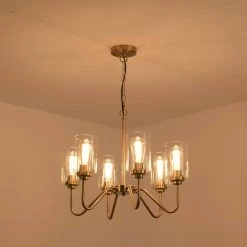 Modern Gold 6-Light Gold Candle Wagon Wheel Chandelier with Glass Shade by Magic Home 17 Modern Gold 6-Light Gold Candle Wagon Wheel Chandelier with Glass Shade by Magic Home -Spitzer Sales Store gold magic home chandeliers mh y 020228g 4f 1000