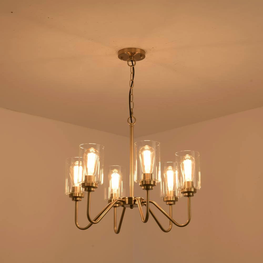 Modern Gold 6-Light Gold Candle Wagon Wheel Chandelier with Glass Shade by Magic Home 8 Modern Gold 6-Light Gold Candle Wagon Wheel Chandelier with Glass Shade by Magic Home - Image 6