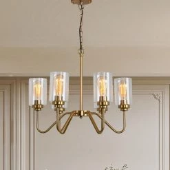 Modern Gold 6-Light Gold Candle Wagon Wheel Chandelier with Glass Shade by Magic Home