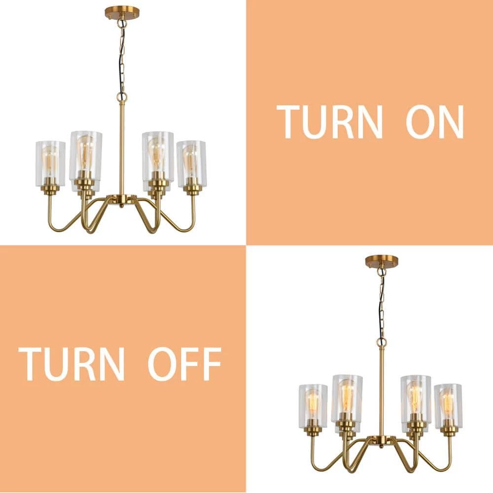 Modern Gold 6-Light Gold Candle Wagon Wheel Chandelier with Glass Shade by Magic Home 6 Modern Gold 6-Light Gold Candle Wagon Wheel Chandelier with Glass Shade by Magic Home - Image 4