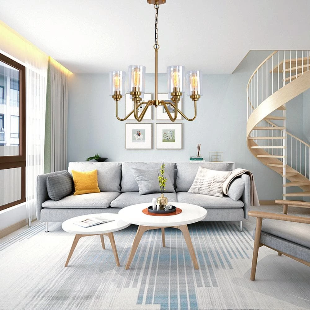 Modern Gold 6-Light Gold Candle Wagon Wheel Chandelier with Glass Shade by Magic Home 4 Modern Gold 6-Light Gold Candle Wagon Wheel Chandelier with Glass Shade by Magic Home - Image 2