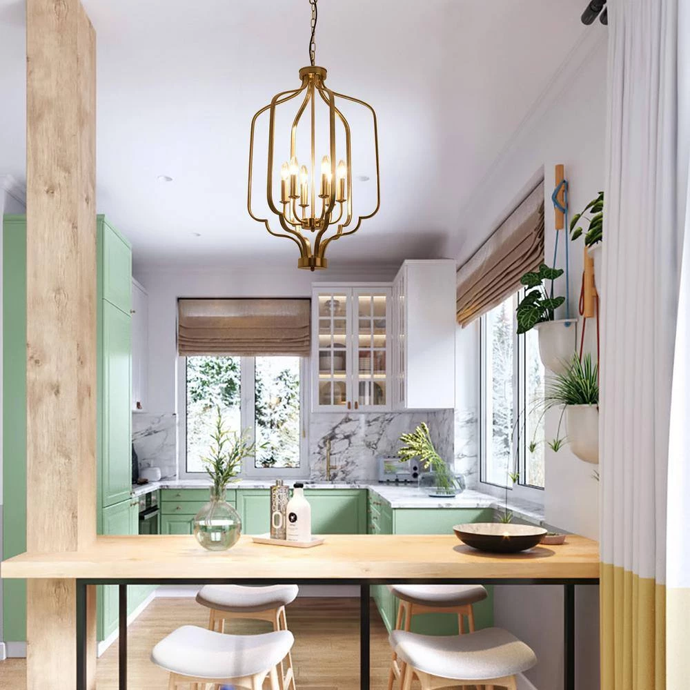 Unique 6-Light Gold Geometric Chandelier by Magic Home 4 Unique 6-Light Gold Geometric Chandelier by Magic Home - Image 2