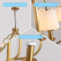 6-Light Classic Golde Fixture Chandelier with White Shade by Magic Home 15 6-Light Classic Golde Fixture Chandelier with White Shade by Magic Home -Spitzer Sales Store gold magic home chandeliers mh y 020231 1d 1000