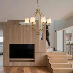 6-Light Classic Golde Fixture Chandelier with White Shade by Magic Home 19 6-Light Classic Golde Fixture Chandelier with White Shade by Magic Home -Spitzer Sales Store gold magic home chandeliers mh y 020231 1f 1000