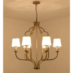 6-Light Classic Golde Fixture Chandelier with White Shade by Magic Home 23 6-Light Classic Golde Fixture Chandelier with White Shade by Magic Home -Spitzer Sales Store gold magic home chandeliers mh y 020231 31 1000