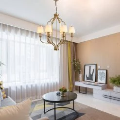 6-Light Classic Golde Fixture Chandelier with White Shade by Magic Home 20 6-Light Classic Golde Fixture Chandelier with White Shade by Magic Home -Spitzer Sales Store gold magic home chandeliers mh y 020231 44 1000