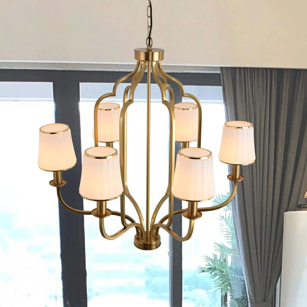 6-Light Classic Golde Fixture Chandelier with White Shade by Magic Home 3 6-Light Classic Golde Fixture Chandelier with White Shade by Magic Home