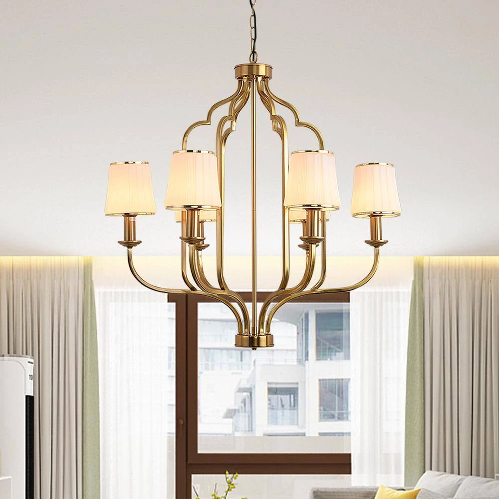 6-Light Classic Golde Fixture Chandelier with White Shade by Magic Home 6 6-Light Classic Golde Fixture Chandelier with White Shade by Magic Home - Image 4