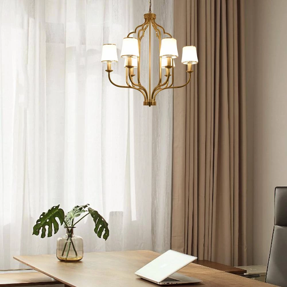 6-Light Classic Golde Fixture Chandelier with White Shade by Magic Home 4 6-Light Classic Golde Fixture Chandelier with White Shade by Magic Home - Image 2