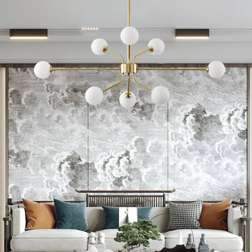 Sputnik 8-Light Gold Chandelier with White Frosted Globes by Magic Home 11 Sputnik 8-Light Gold Chandelier with White Frosted Globes by Magic Home - Image 9