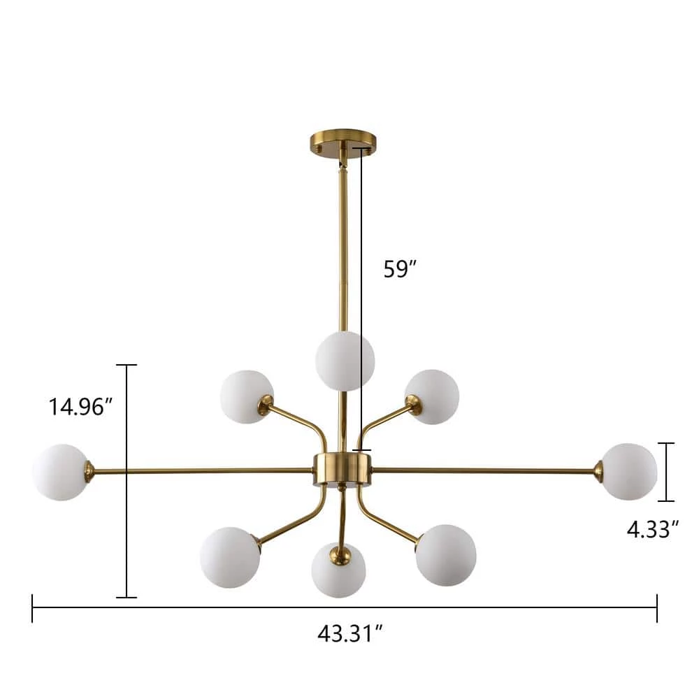 Sputnik 8-Light Gold Chandelier with White Frosted Globes by Magic Home 5 Sputnik 8-Light Gold Chandelier with White Frosted Globes by Magic Home - Image 3