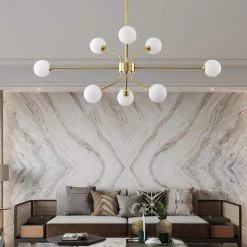 Sputnik 8-Light Gold Chandelier with White Frosted Globes by Magic Home