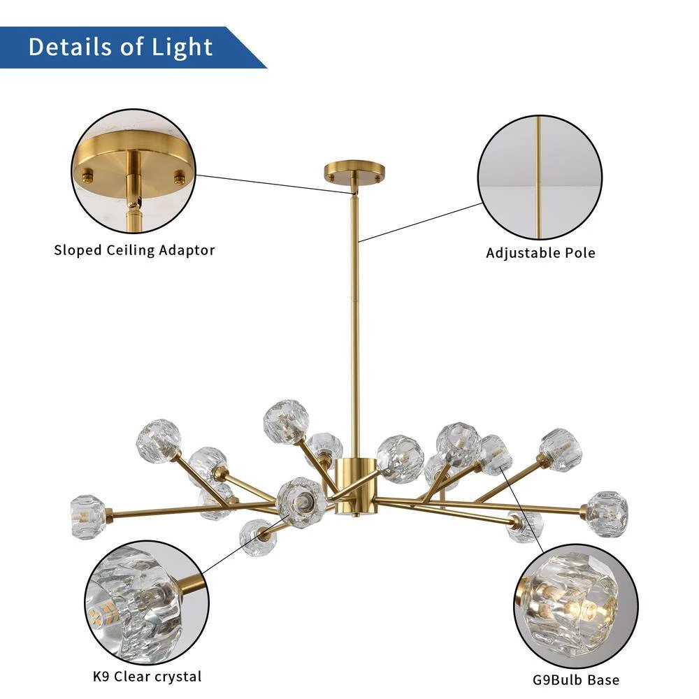 15-Light Contemporary Gold Fixture Branch Crystal Chandeliers Ceiling Light by Magic Home 9 15-Light Contemporary Gold Fixture Branch Crystal Chandeliers Ceiling Light by Magic Home - Image 7