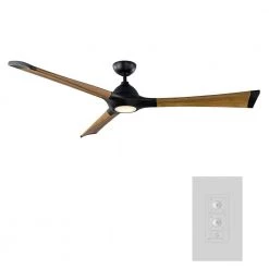 Woody 72 in. LED Indoor/Outdoor Matte Black Distressed Koa 3-Blade Smart Ceiling Fan with Light Kit and Wall Control by Modern Forms -Spitzer Sales Store matte black distressed koa modern forms ceiling fans with lights fr w1814 72l mb dk c3 1000