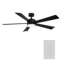 Wynd 60 in. Integrated LED Indoor/Outdoor Matte Black 5-Blade Smart Ceiling Fan with Light Kit and Remote by Modern Forms -Spitzer Sales Store matte black modern forms ceiling fans with lights fr w1801 60l mb c3 1000