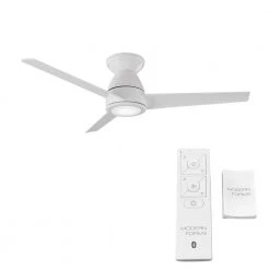 Tip Top 44 in. LED Indoor/Outdoor Matte White 3-Blade Smart Flush Mount Ceiling Fan with Light Kit and Remote Control by Modern Forms -Spitzer Sales Store matte white modern forms ceiling fans with lights fh w2004 44l mw c3 1000