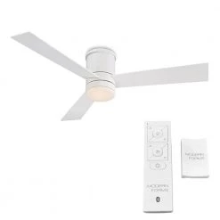 Axis Indoor/Outdoor 3-Blade Smart Flush Mount Ceiling Fan 52in. Matte White 3000K LED Light Kit and Remote Control by Modern Forms -Spitzer Sales Store matte white w 3000k led modern forms ceiling fans with lights fh w1803 52l mw c3 1000