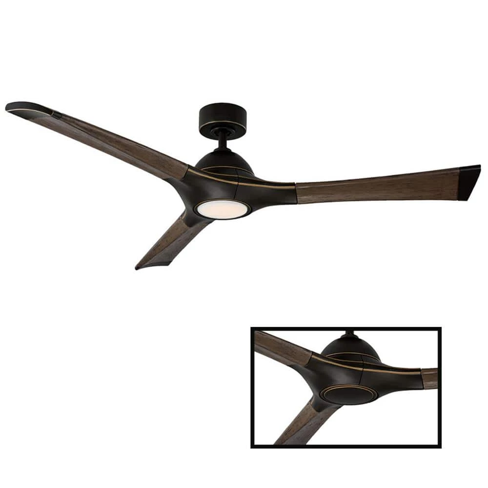 Woody 60 in. LED Indoor/Outdoor Oil Rubbed Bronze 3-Blade Smart Ceiling Fan with 3000K Light Kit and Wall Control by Modern Forms 3 Woody 60 in. LED Indoor/Outdoor Oil Rubbed Bronze 3-Blade Smart Ceiling Fan with 3000K Light Kit and Wall Control by Modern Forms