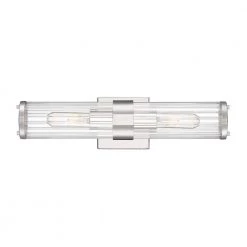 18 in. 2-Light Polished Nickel Vanity Light with Clear Ribbed Glass Shade by Cordelia Lighting
