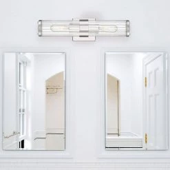 18 in. 2-Light Polished Nickel Vanity Light with Clear Ribbed Glass Shade by Cordelia Lighting -Spitzer Sales Store polished nickel cordelia lighting vanity lighting 2631 326 c3 1000