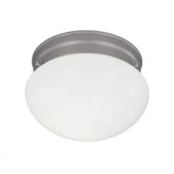 1-Light Satin Nickel Flush Mount with White Shade by Cordelia Lighting