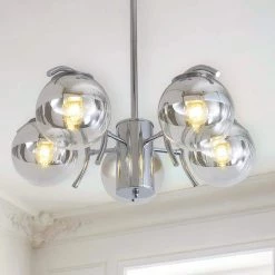 5-Light Silver Post-Modern Chandelier with Clear Glass Globes by Magic Home