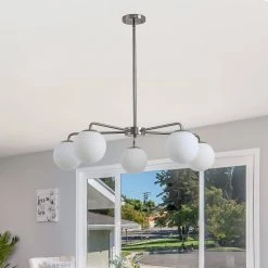 5-Light Reversible Silver Fixture Chandelier with White Globes by Magic Home -Spitzer Sales Store silver magic home chandeliers mh y 020227 31 1000