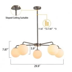 5-Light Reversible Silver Fixture Chandelier with White Globes by Magic Home -Spitzer Sales Store silver magic home chandeliers mh y 020227 c3 1000