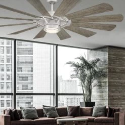 Wyndmill 65 in. 12-Blade Smart Steel Weathered Wood Ceiling Fan 3000K Integrated LED and Remote Control by Modern Forms -Spitzer Sales Store steel weathered wood modern forms ceiling fans with lights fr w2201 65l st ww 44 1000