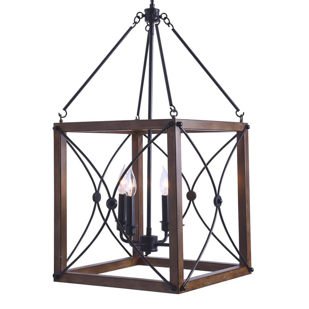 Open Cage 4-Light Painted Wood with Vintage Black Pendant by Cordelia Lighting 6 Open Cage 4-Light Painted Wood with Vintage Black Pendant by Cordelia Lighting - Image 4