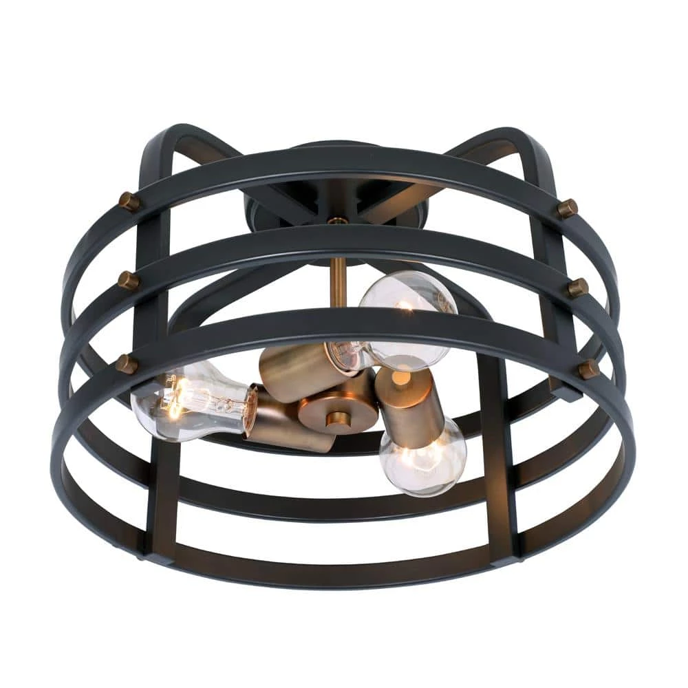 Open Round 15 in. 3-Light Vintage Bronze Semi-Flush Mount by Cordelia Lighting 9 Open Round 15 in. 3-Light Vintage Bronze Semi-Flush Mount by Cordelia Lighting - Image 7