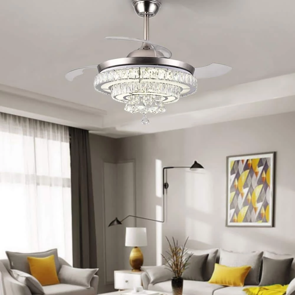 Modern 42 in. Indoor Round Crystal LED Ceiling Fan with Remote Control 3-Color Bright Lighting by Magic Home 4 Modern 42 in. Indoor Round Crystal LED Ceiling Fan with Remote Control 3-Color Bright Lighting by Magic Home - Image 2